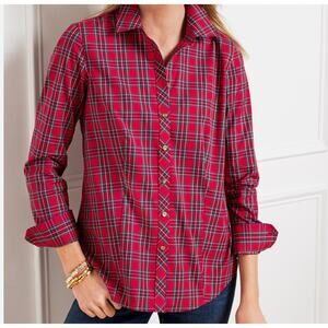 Talbots NON-IRON PERFECT SHIRT - YULETIDE TARTAN Red Green Women’s Size 18